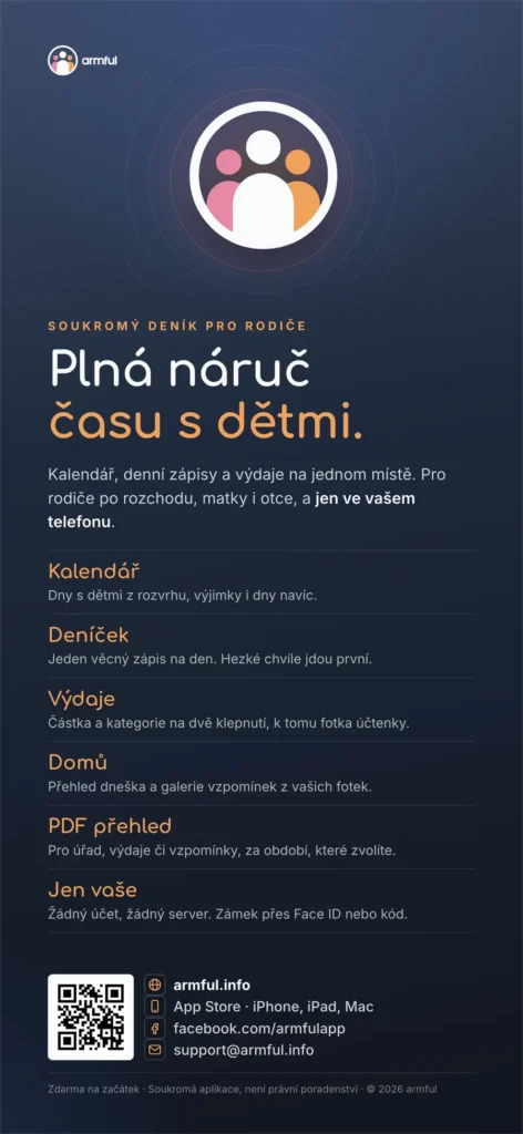 Plná náruč času s dětmi. Kalendář, deníček a výdaje na jednom místě, jen ve vašem telefonu.