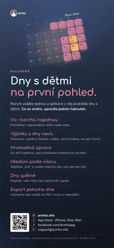 Dny s dětmi na první pohled. Rozvrh zadáte jednou, výjimky upravíte jedním ťuknutím.