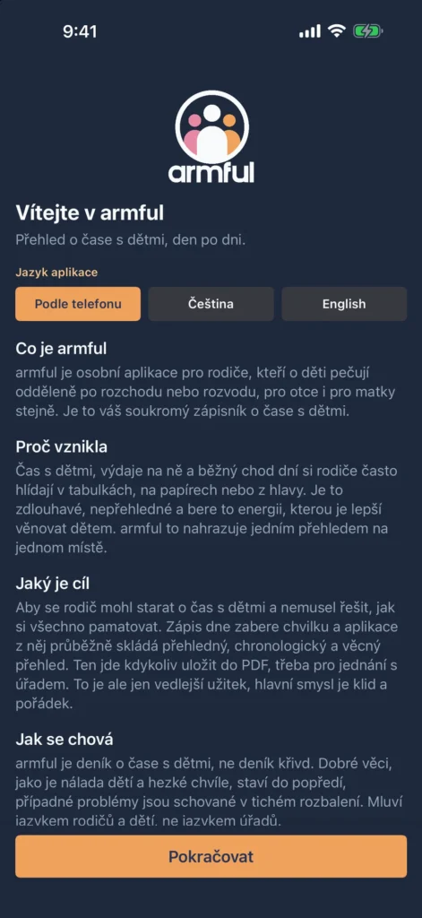Začátek je jednoduchý. Průvodce vás provede prvním nastavením.