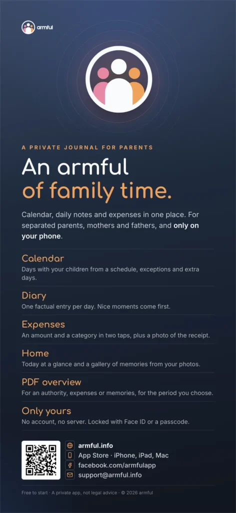 An armful of family time. Calendar, diary and expenses in one place, only on your phone.